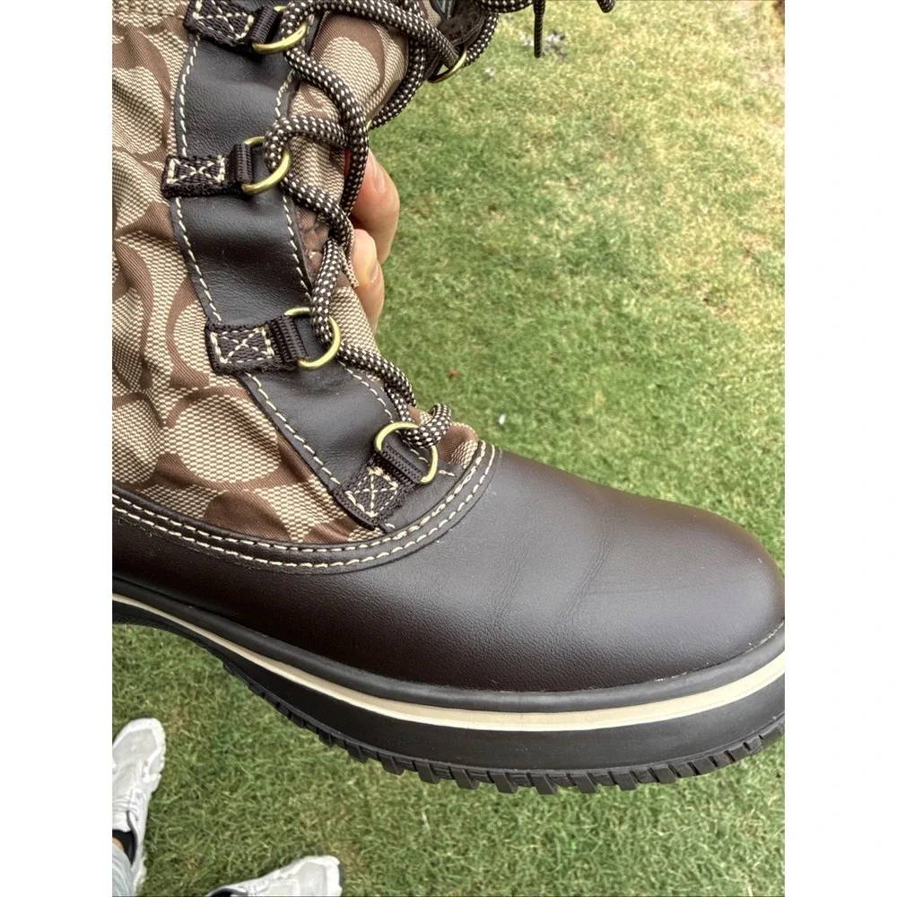 Coach Women's Shane Signature C Brown/Khaki Monogram Mid-Calf Boots Size 9B